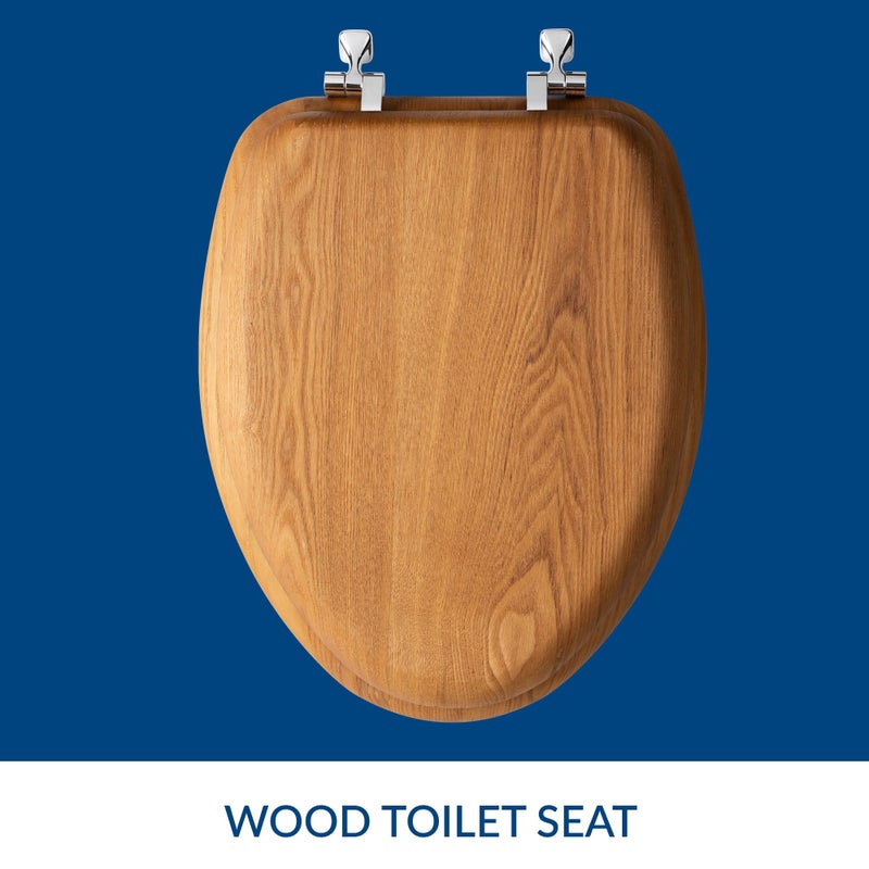 Bemis Mayfair Natural Oak Veneer Toilet Seat with Chrome Hinges, Elongated, Wood - Image 3